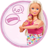 Simba 105733480 – Steffi Love Babyrucksack, schwangere Puppe mit Baby und tollen Geräuschen, Babyzubehör und Babytrage, rosa Naty Shop Dolls