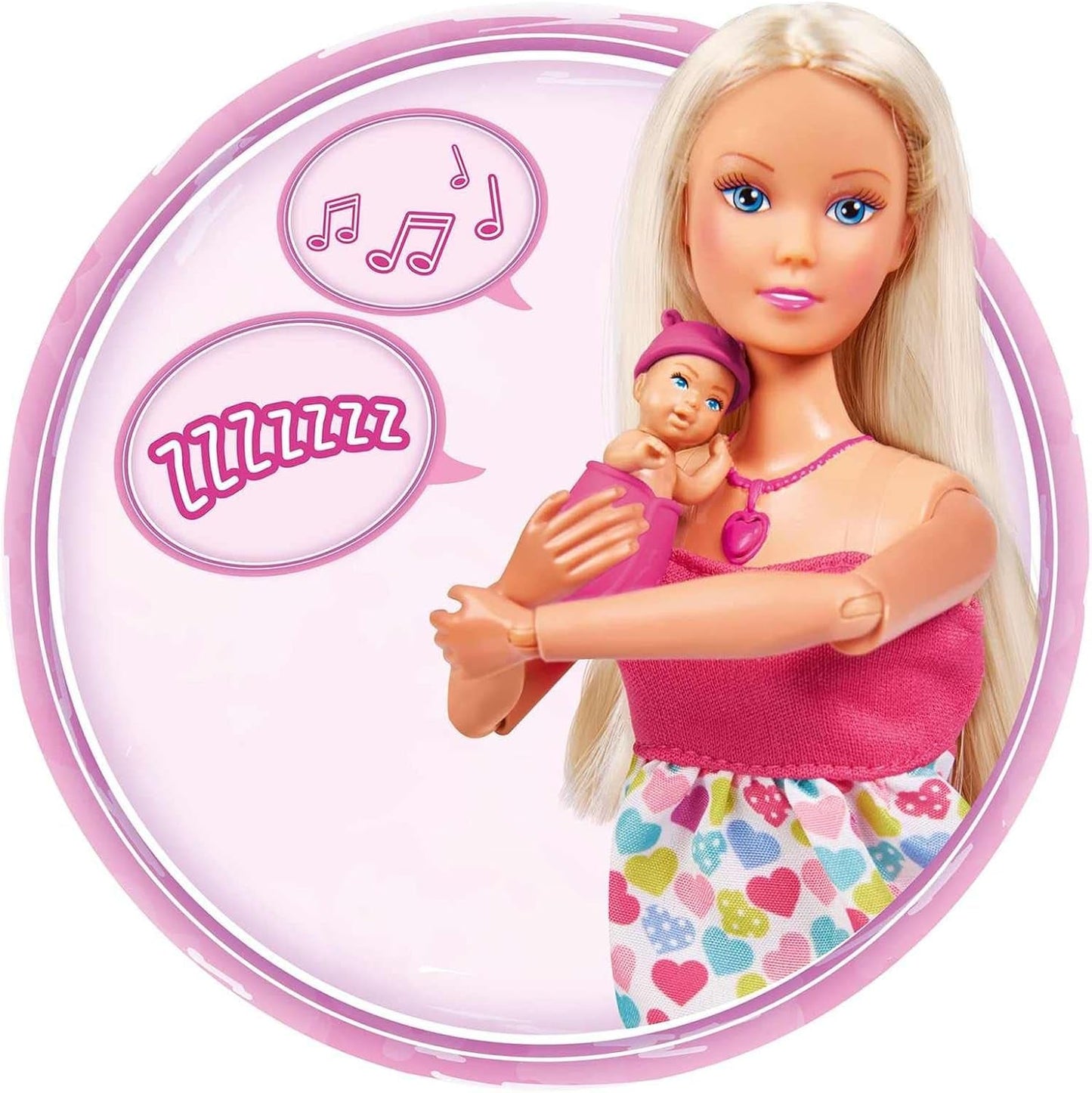 Simba 105733480 – Steffi Love Baby Bliss, schwangere Puppe und tolle Geräusche, Babyzubehör und Tragehilfe