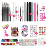 Nail Art Pinsel Und Dekorationen Set,Nail Art Dekoration Zubehör Set,15 Pcs Pinsel,5 Blätter Nagelsticker,5 Pcs Dotted Pen,Strasssteine ​​​​Nägel,Ultra Dünn Nagel Paillettes Für Nagelkunst Maniküre
