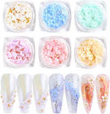 6 Box 3D Flower Nagelkunst Charms, Acryl Flower Nagel Strass Mit Gold Und Silberperlen Ornamente, Nagel Edelsteine, Nagel Zubehör Für Mädchen, Frauen, DIY Nageldesign, Basteldekoration…