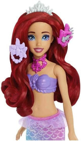 Mattel Disney Princess Toys, Make-up-Muschel Meerjungfrau Arielle Modepuppe mit abnehmbarem Schwanz, Schminktisch mit 5 wiederholbaren Pop-up-Überraschungen und 5 Zubehörteilen, JBF86 Naty Shop Dolls