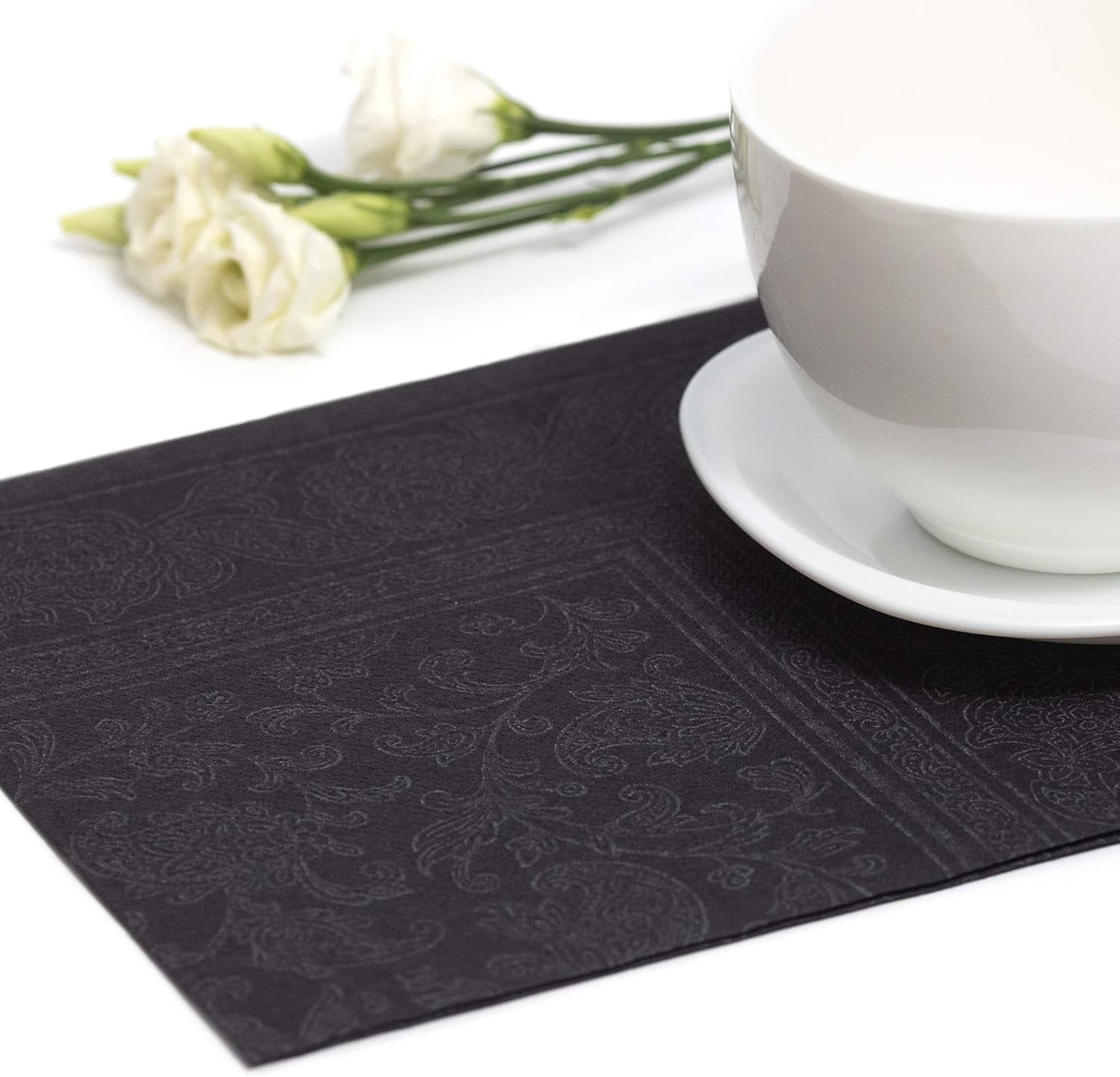 50 Servietten ROYAL Collection 1/4-Falz 40 X 40 schwarz „Ornaments“
