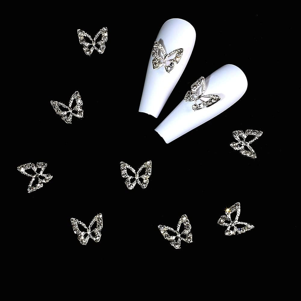 10 Stück Legierung Schmetterling Nagel Charms Metall Nail Art Anhänger Steine ​​für Diamanten Nägel Edelsteine ​​Nagel Schmuck Kunst Dekorationen Nail Art Schmuckherstellung