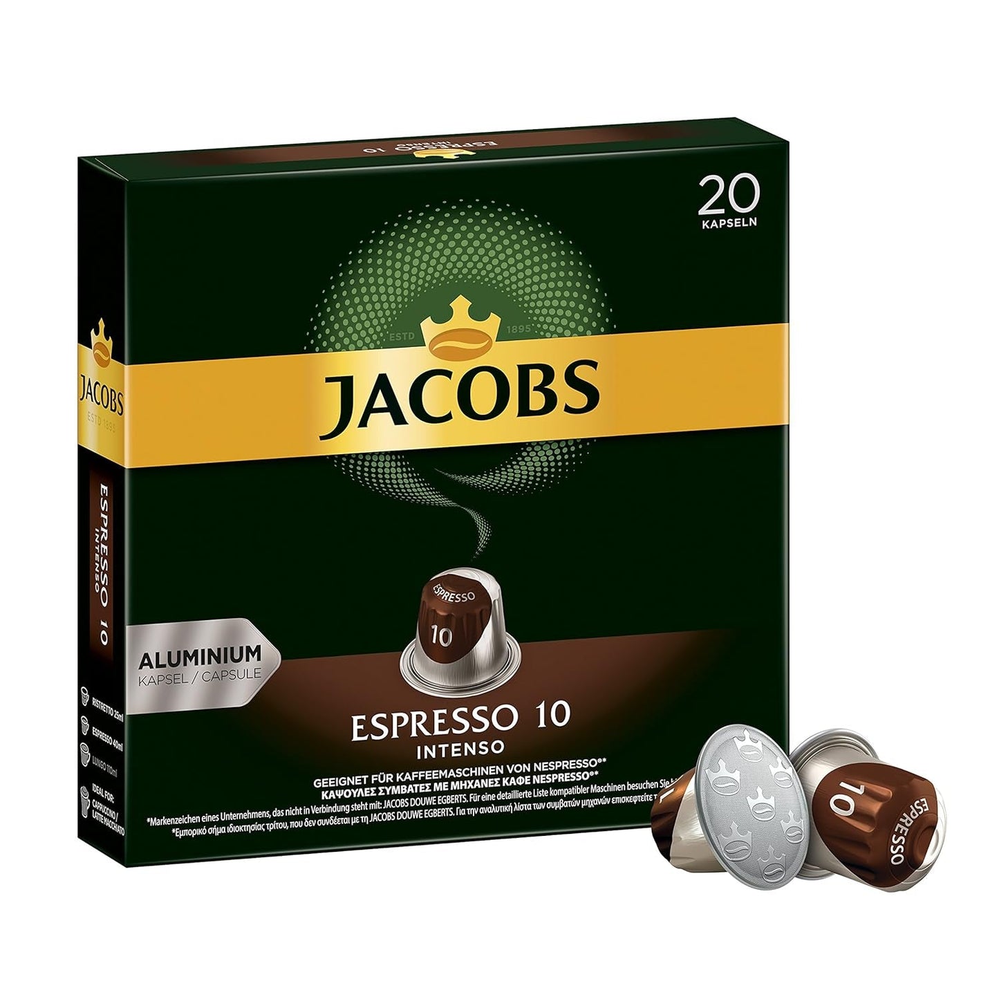 Kaffeekapseln Espresso Intenso, Intensität 10 von 12, 10 x 20 Getränke & Kaffeekapseln Lungo Decaffeinato- Intensität 6- 200 Nespresso-kompatible Kapseln, 10er Pack, 10 x 20 Getränke