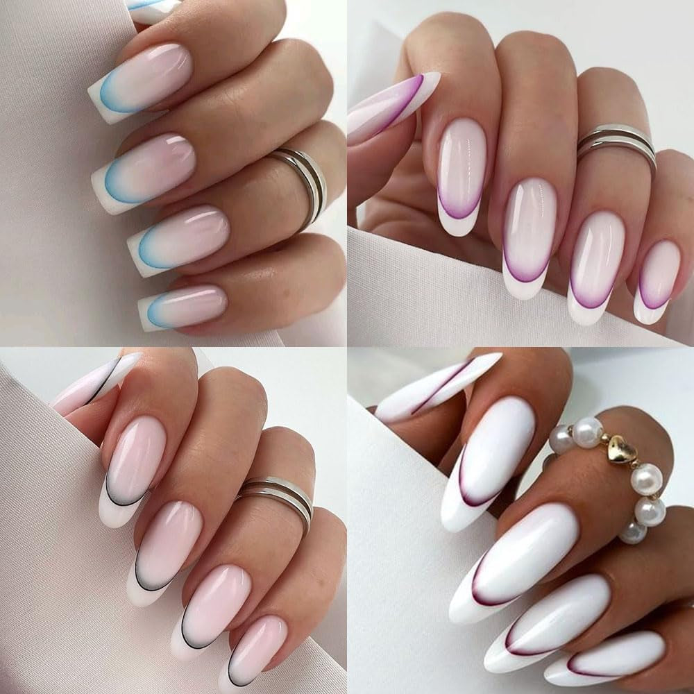 9 Farben französische Nagelaufkleber, französische Nagelaufkleber, selbstklebende Nagelfolie, französische Nägel, Farbverlaufsaufkleber, französische Nagelaufkleber, Nagelkunst, Nageldesign-Aufkleber, Nagelzubehör