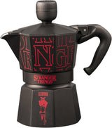 Bialetti Moka Express Stranger Things 3-Tassen-Kaffeemaschine, Musiktaste mit USB-C-Ladefunktion, Nicht für Induktionsherde geeignet, 3 Tassen (130 ml), Schwarz