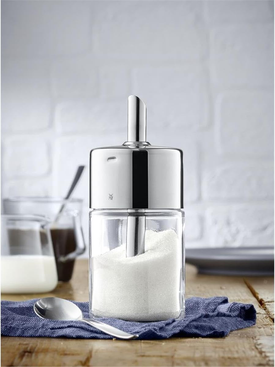 WMF Barista Zuckerstreuer 240 g, Glas, Zuckerspender, Cromargan Edelstahl poliert, ideal für weißen/braunen Zucker, Kakao oder als Gewürzstreuer