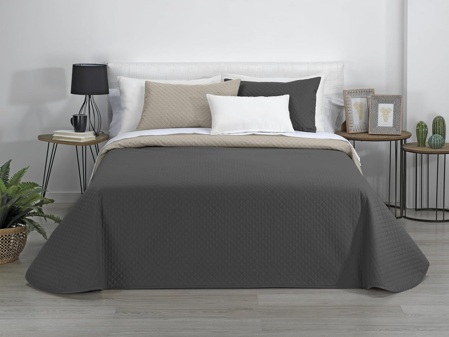 Estoralis | AVA | Wende-Boutique-Steppdecke | Für alle Jahreszeiten | Farbe - Grau/Anthrazit | Für 140/150/160 cm breite Betten. Bett. (250 x 270 cm. Ancho X Alto) | Steppdecke Quilts und Quilts Naty Shop Standardtitel