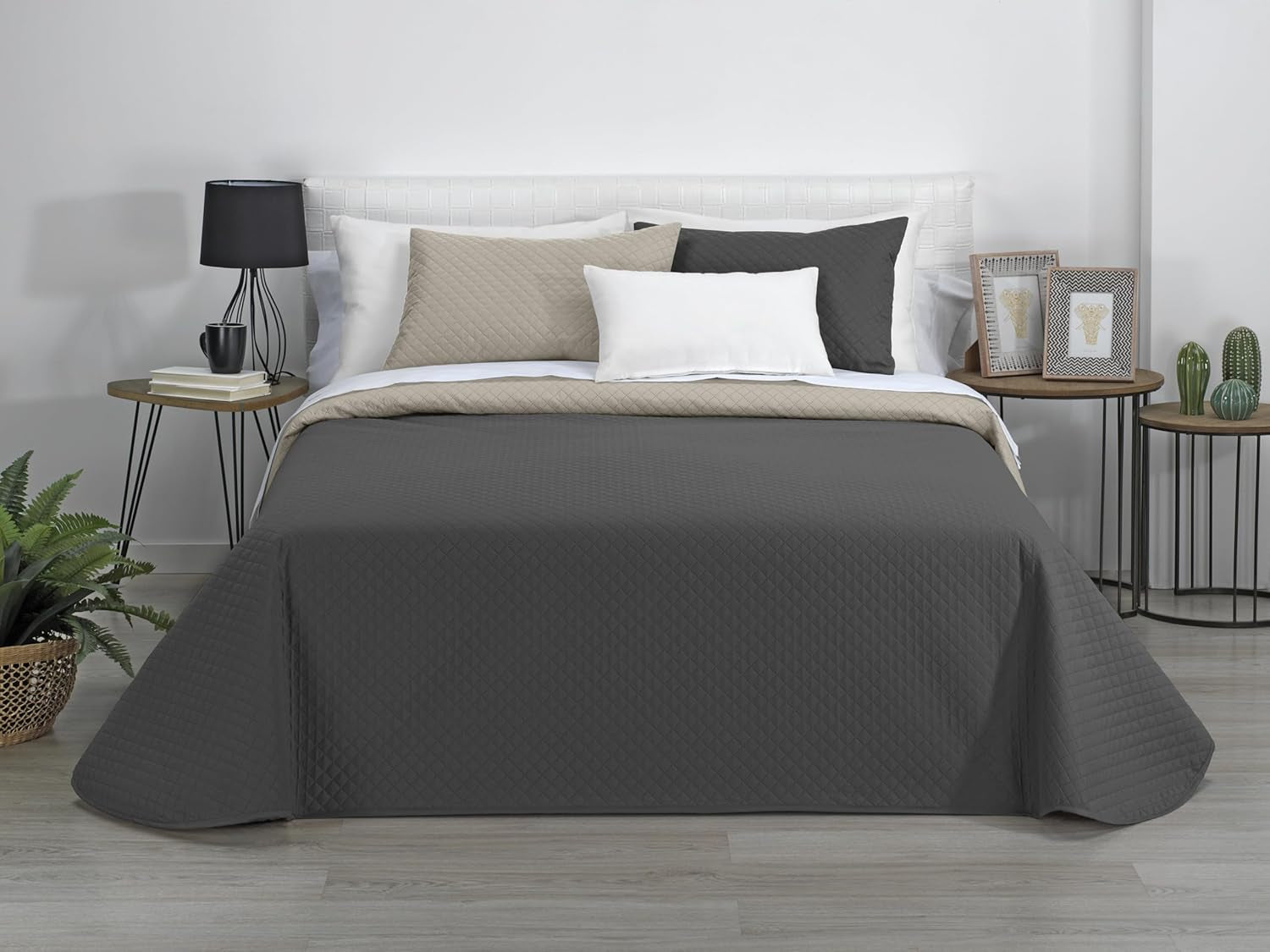 Estoralis | AVA | Wende-Boutique-Steppdecke | Für alle Jahreszeiten | Farbe - Grau/Anthrazit | Für 140/150/160 cm breite Betten. Bett. (250 x 270 cm. Ancho X Alto) | Steppdecke Quilts und Quilts Naty Shop Standardtitel