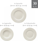 vivo - Villeroy & Boch Group - Basic White 30-teiliges Geschirrset, spülmaschinen- und mikrowellengeeignet, weißes Geschirrset, Kaffeeset, Keramik, Teller, Tassen, Premium-Porzellan