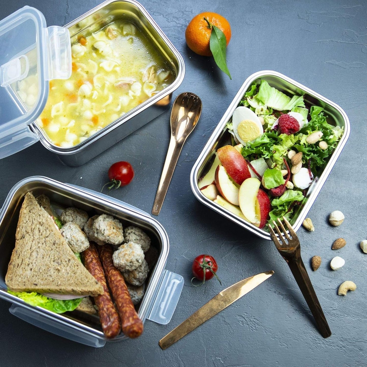 Lurch 240895 Lunchbox, hochwertige Sicherheits-/Aufbewahrungsbox aus Edelstahl mit BPA-freiem Kunststoffdeckel, 2000 ml, durchsichtige Lebensmittelaufbewahrungsboxen Naty Shop