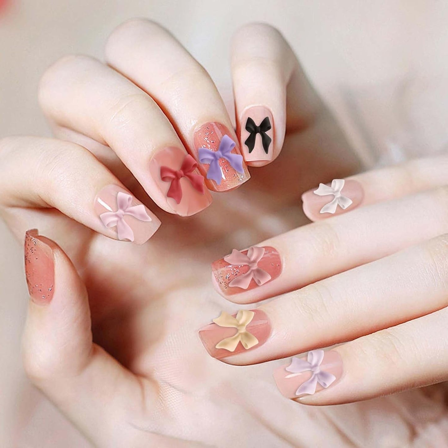 100 Stück 3D Nail Decorations Sets Schleifen Nagelanhänger Nagelkunst Dekorationen Schleife Für Acrylnägel, Süße Kawaii-Schleifenanhänger, Hübsche Nagel-Schleifenanhänger-Dekoration