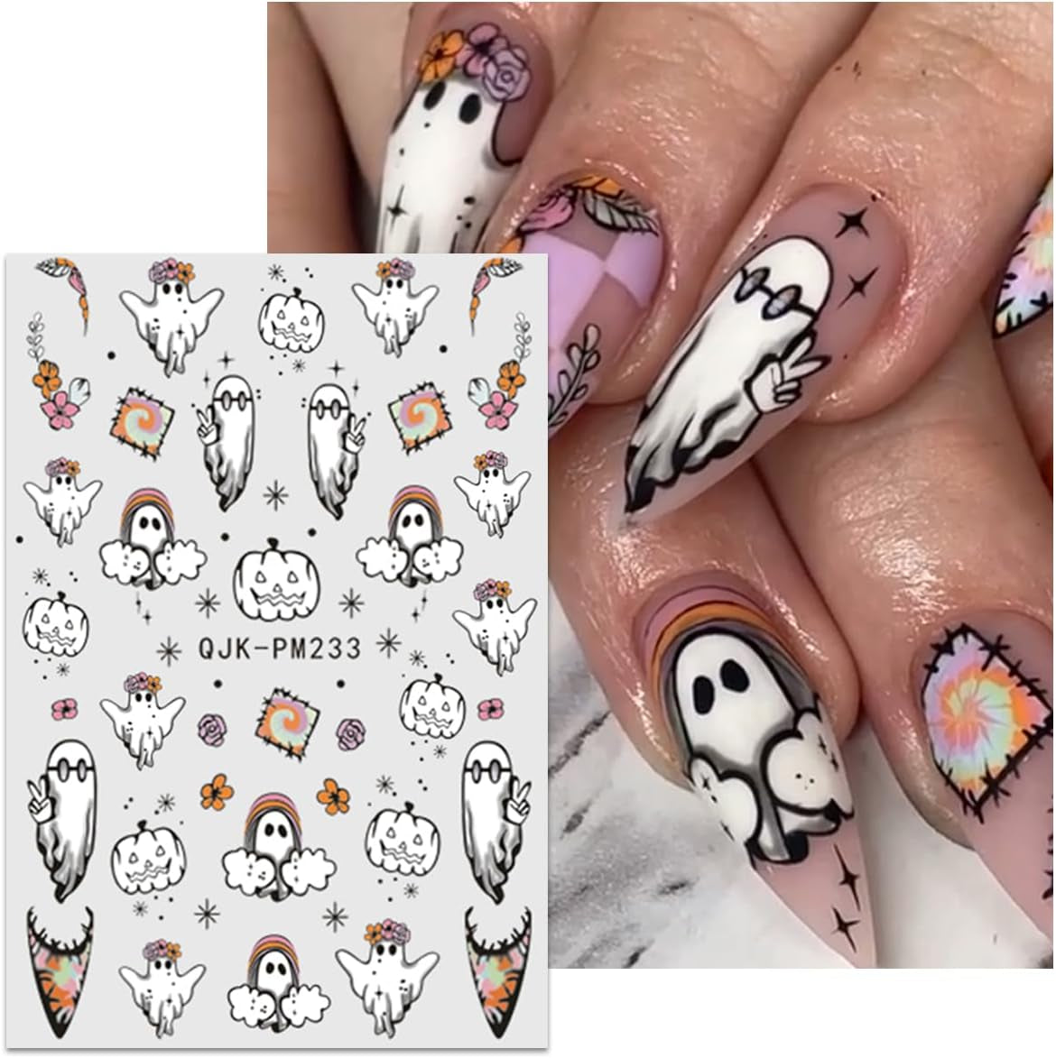 JMEOWIO Nagelsticker Halloween 9 Blatt Nail Art Sticker Selbstklebend Nagelaufkleber Süßes Gespens Kürbis Dekoration Nageldesign Zubehör