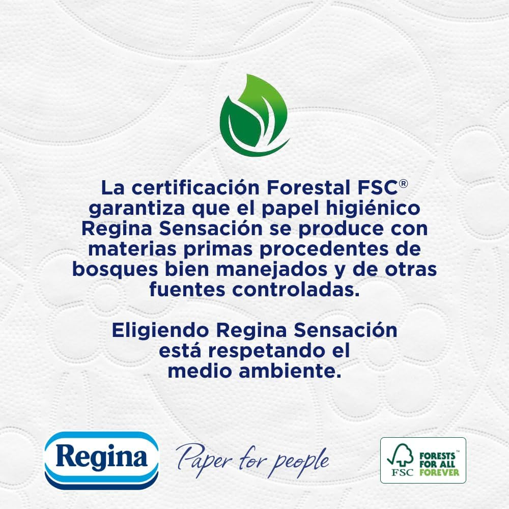 Regina Feeling – 42 Rollen Toilettenpapier, 175 Blatt mit drei Schichten, natürlicher Baumwollextrakt und zarter Duft, 60 % recycelte Kunststoffverpackung, 100 % FSC-zertifiziertes Papier