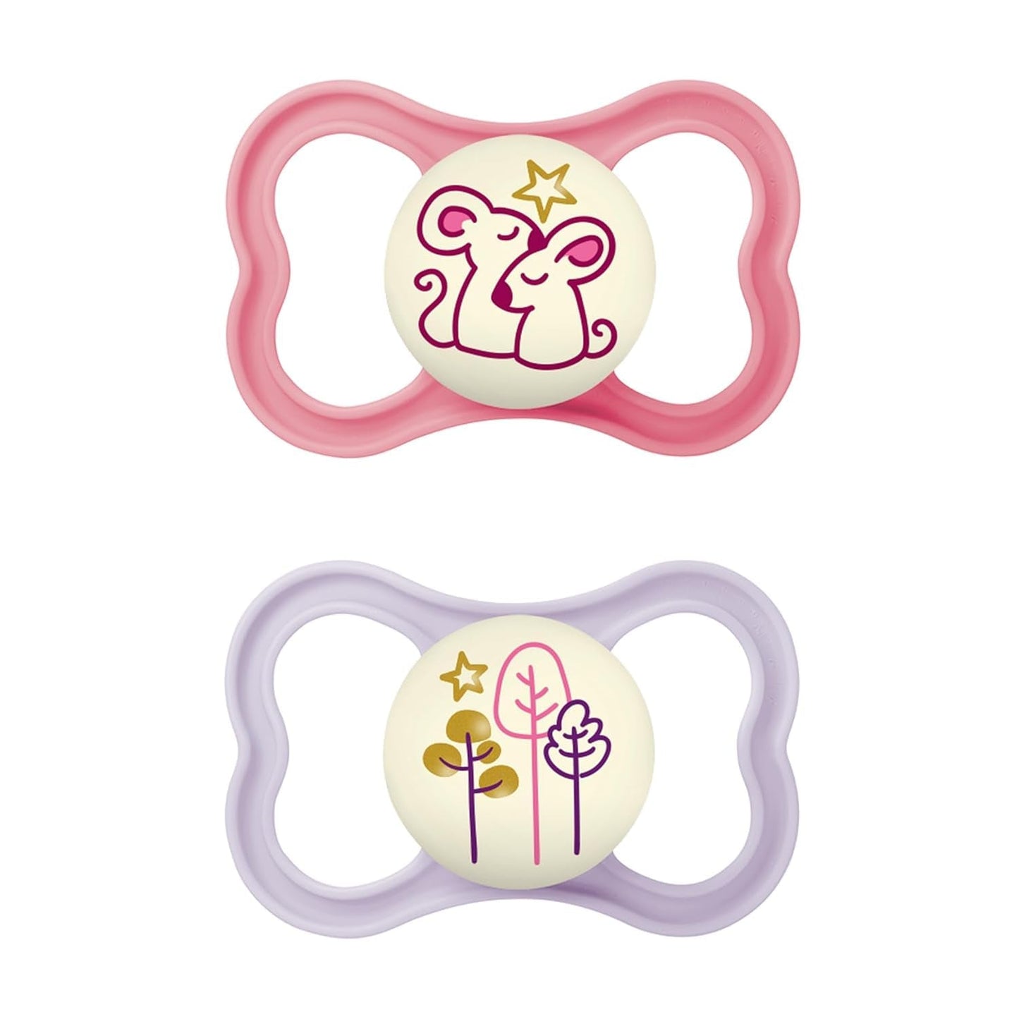 MAM Air Silikon-Schnuller, 2er-Pack, extra leichtes und luftiges Design, zahnfreundlicher Baby-Schnuller aus MAM SkinSoft-Spezialsilikon, mit Schnullerbox, 6-16 Monate, Bär/Nashorn