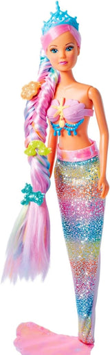 Simba 105733610 - Steffi Love Rainbow Mermaid, Regenbogen-Meerjungfrau-Modepuppe mit bunten Haaren, Haarspangen, Kamm und abnehmbarer Flosse, Spielpuppe 29 cm, ab 3 Jahren