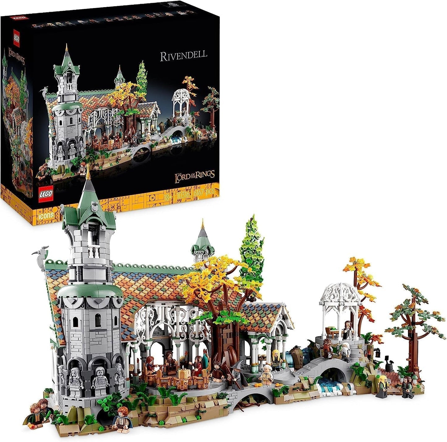 LEGO Icons Der Herr der Ringe: Bruchtal – Sammlungs- und Ausstellungsset für Erwachsene mit 15 einzigartigen Minifiguren, darunter Gandalf, Legolas, Aragorn und Frodo. Exklusiv bei Amazon – 10316 Bausets. Besuchen Sie den LEGO-Store Single