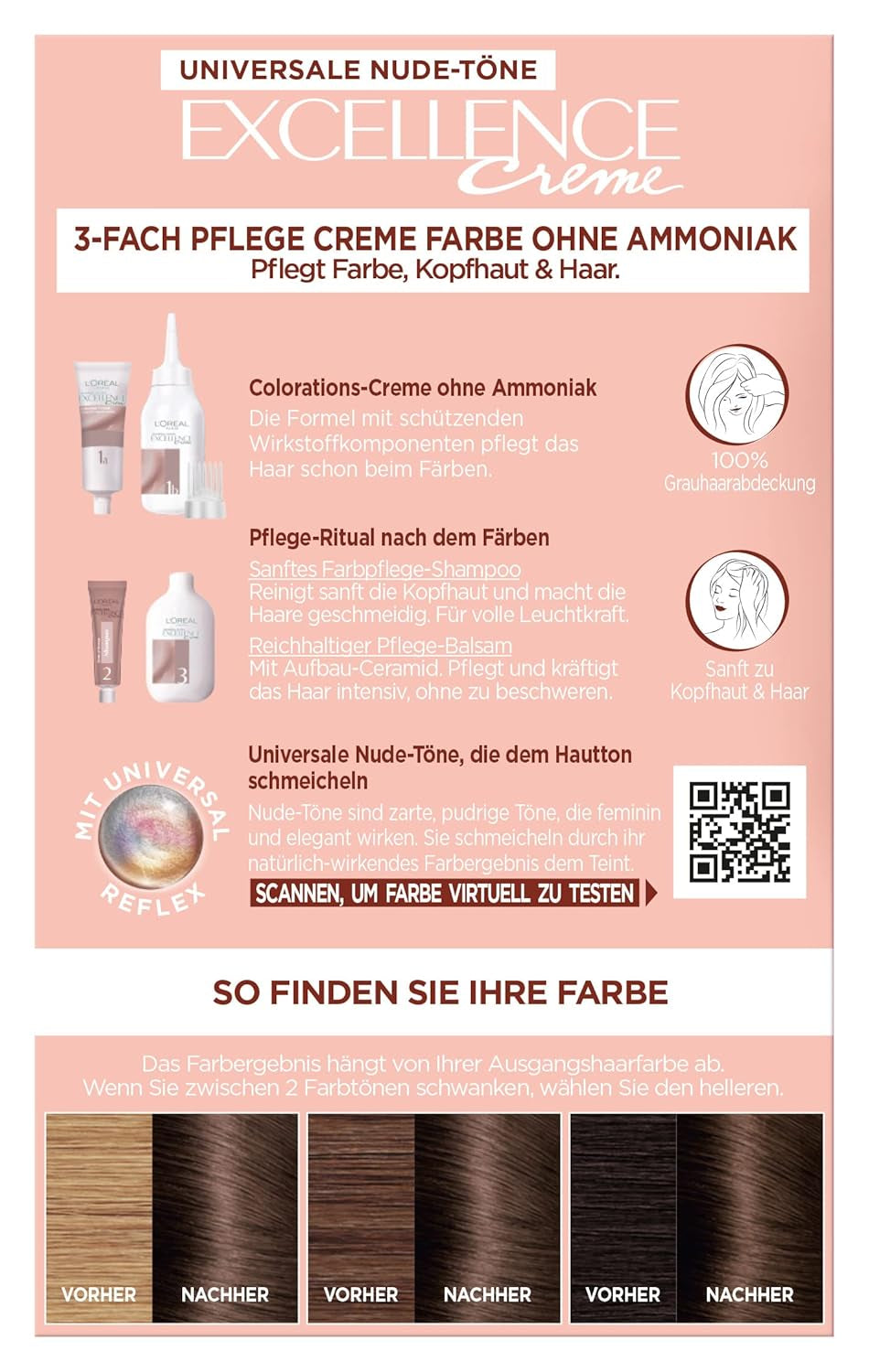 L'Oréal Paris Permanente Haarfarbe für jeden Hautton, Färben ohne Ammoniak, universelle Nude-Töne mit vollständiger Abdeckung grauer Haare, Excellence Creme, Nr. 5U Hellkastanie (braun), 1 Stück Naty Shop Haarfärbemittel