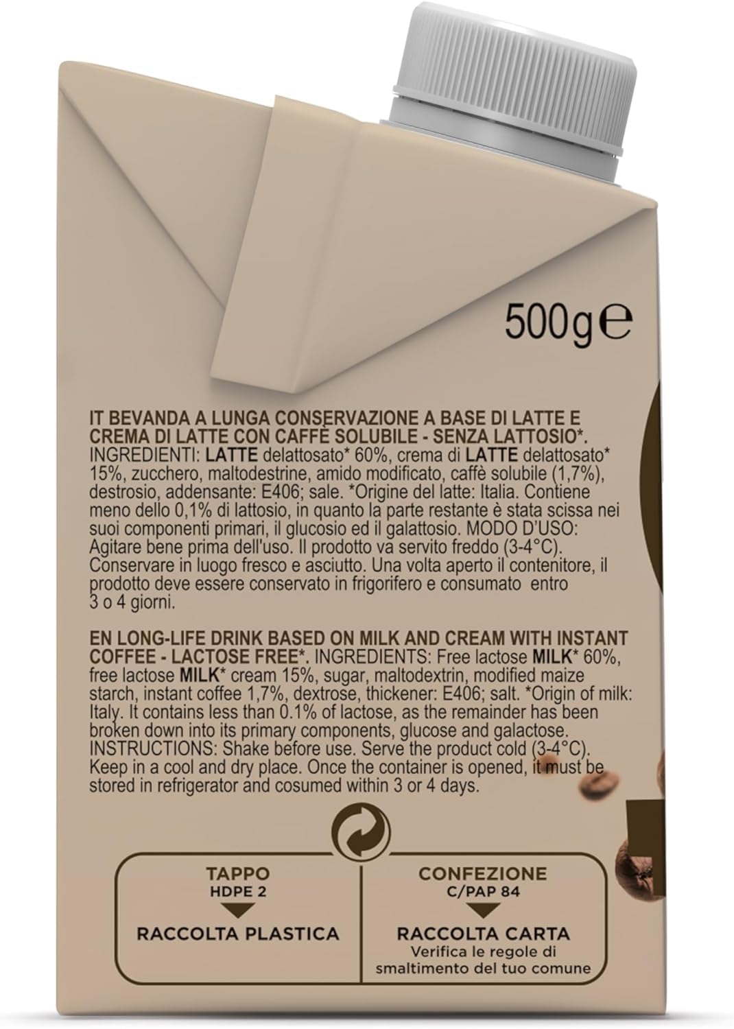 Gimoka Caffe Latte Cream Laktosefrei, Glutenfrei, Ohne Konservierungsstoffe