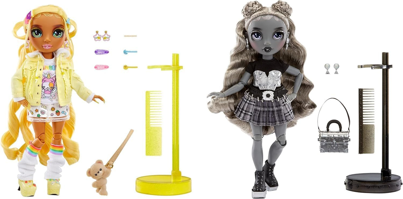 Special Edition Rainbow High Shadow High – Madison Twins Sunny und Luna – 2 Modepuppen in gelben und grauen Designer-Outfits, kombinierbar mit Accessoires – für Sammler und Kinder von 4–12 Jahren