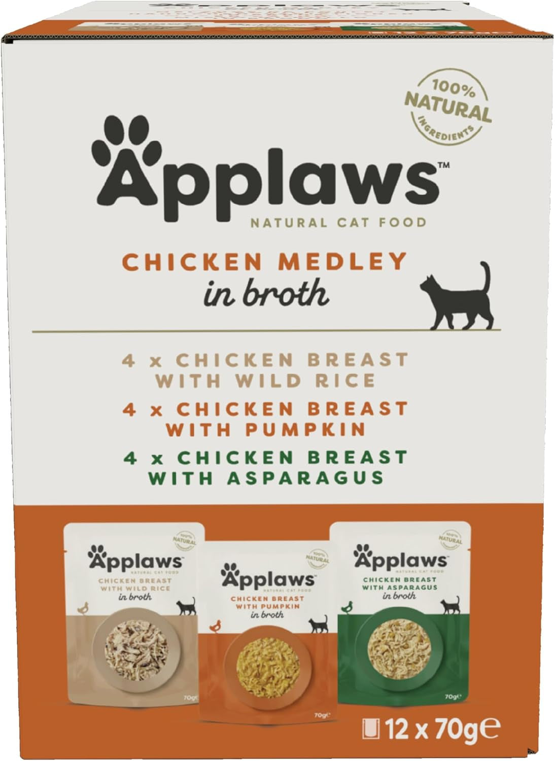 Applaws Premium Natural Nassfutter für Katzen, Auswahl an Huhn in Suppe, 70 g Portionsbeutel (12 x 70 g)
