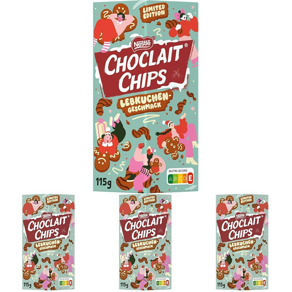 Nestlé Lebkuchen, ein köstlicher und knuspriger Snack mit Lebkuchengeschmack, umhüllt von Milchschokolade und verfeinert mit dekorativen Streifen aus dunkler Schokolade, 4er-Packung (1 x 115 g)