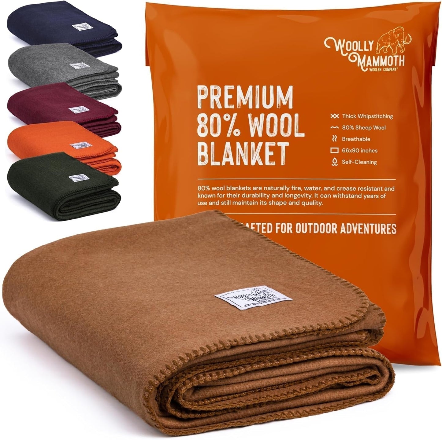 Woolly Mammoth Woolen Co. Campingdecke, extra groß, Merinowolle, die perfekte Outdoor-Ausrüstung für Bushcraft, Camping, Trekking, Wandern, Überleben oder Hüttendecke. Braun, 168 x 228 Betten und Decken Woolly Mammoth Woollen Company Browns 66" x 90"