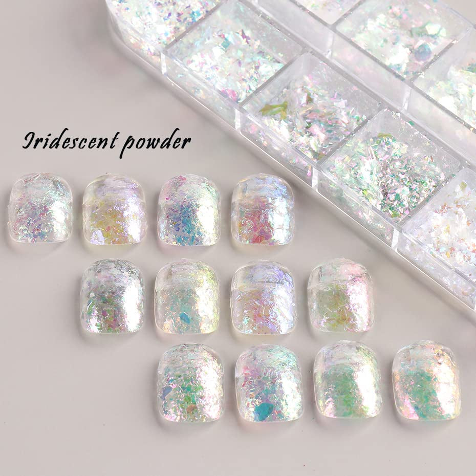 JMEOWIO Nagelglitter 12 Gitter Aurora Nail Art Dekoration Zubehör Nageldesign