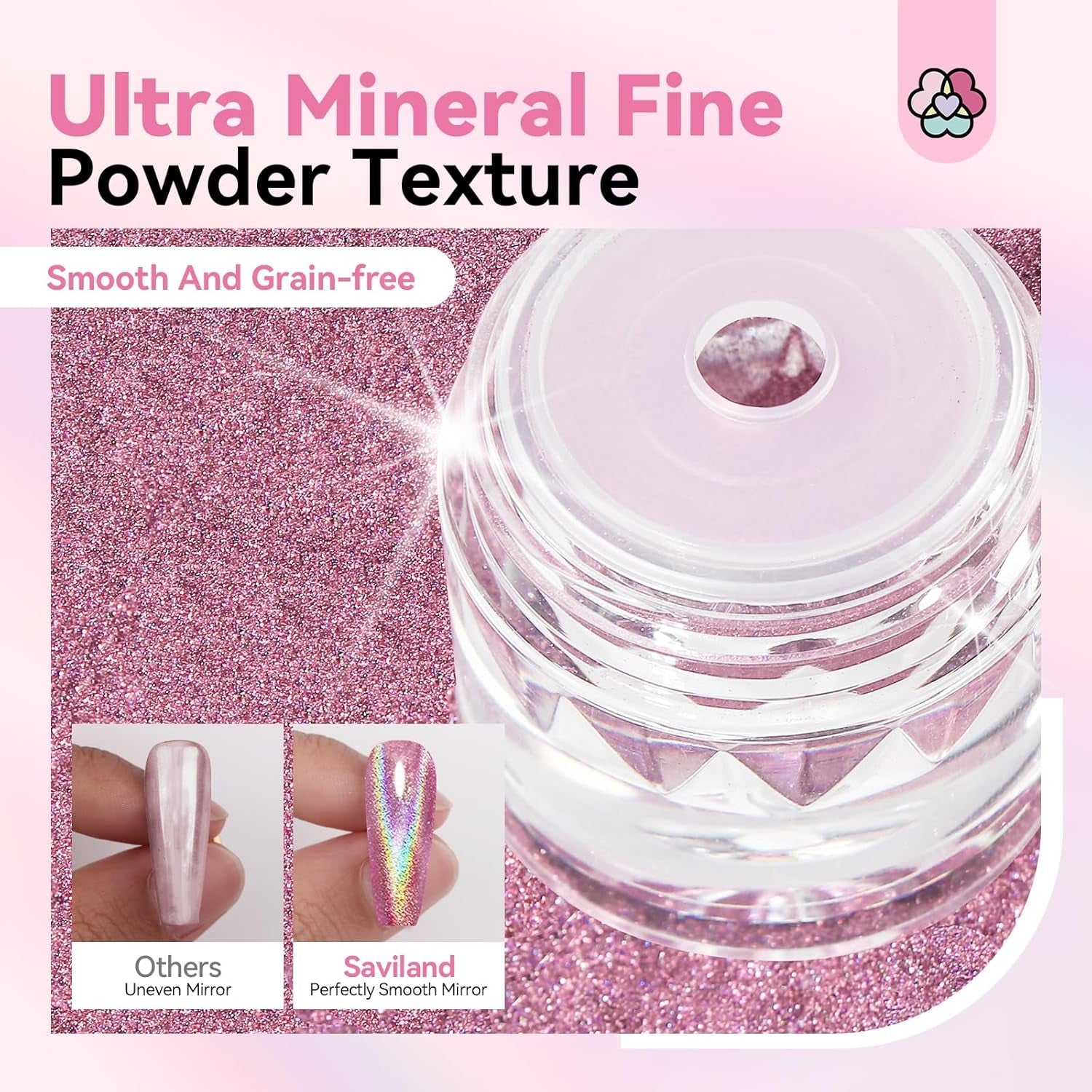 Saviland Chrom-Nagelpulver-Set – rosa Laser-Chrom-Nagelpulver mit Spiegeleffekt, Laser-Nagelkunst, Nagel-Glitzer-Maniküre-Dekorationspulver mit Schwammstäbchen, Nagel-Glitzer-Puder-Nagelstudio
