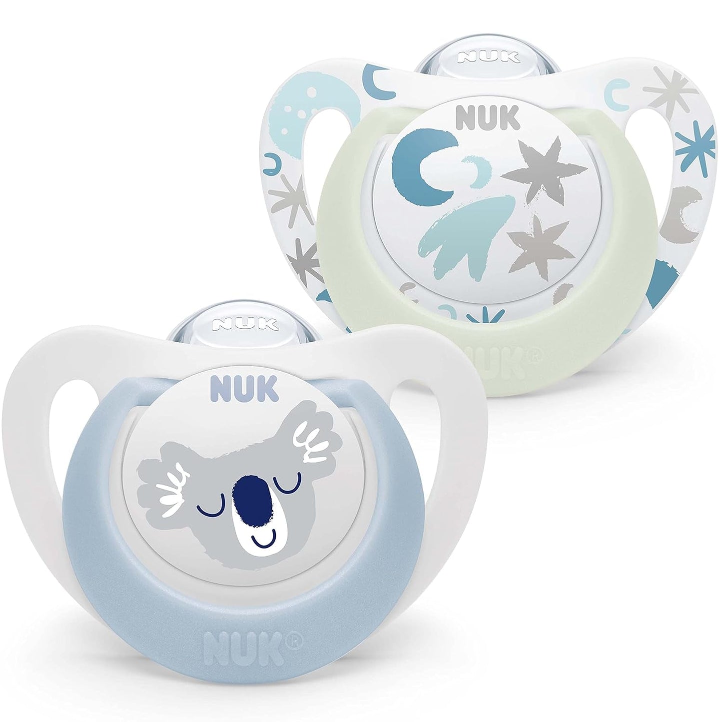 NUK Star Night & Day Baby-Schnuller 0–6 Monate, leuchtet im Dunkeln, BPA-freies Silikon, rosa Katze, 2er-Pack