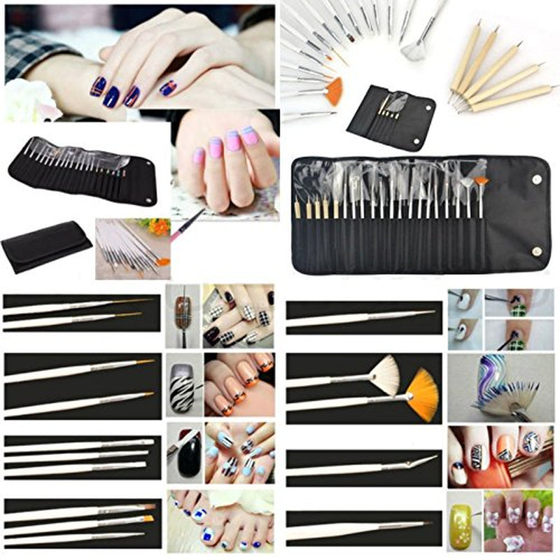 ® 20 x professionelle Nagelpinsel, Gel, Malpinsel, Künstlerpinsel, French-Nagelpinsel-Set, Werkzeugset mit spitzer Spitze, für Nageldesign, Malen, Punktmuster usw., mit Tasche
