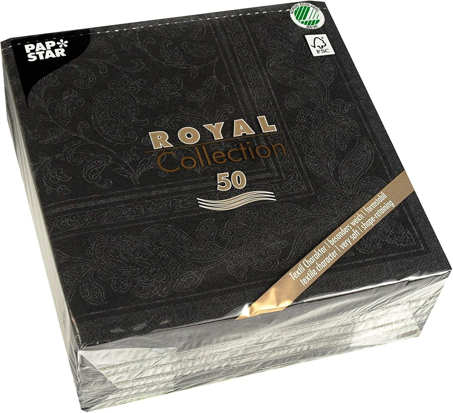 50 Servietten ROYAL Collection 1/4-Falz 40 X 40 schwarz „Ornaments“