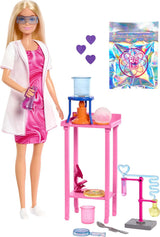 Barbie-Wissenschaftlerpuppe und Zubehör mit modischer blonder Puppe, Labortisch, Mikroskop, Farbwechselbecher und Petrischale, JCR70