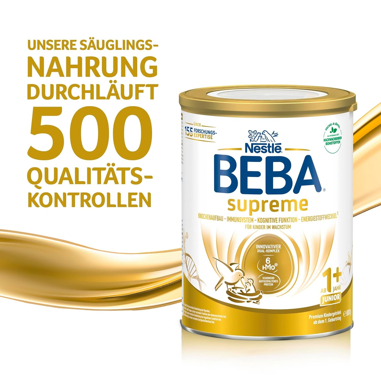 BEBA SUPREME JUNIOR 1 Plus – Getränk für Kinder ab 1 Jahr, mit Komplex 6 HMO, laktosefrei, palmölfrei, fischölfrei, Nahrung für Kleinkinder, Babymilchpulver, 6er Pack (6 x 800g)