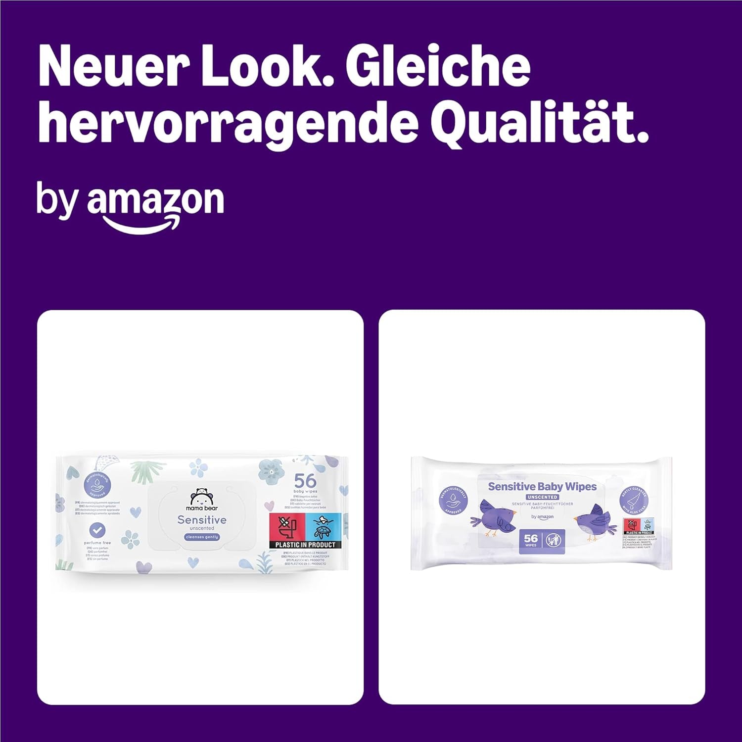 von Amazon Sensitive Baby Tücher, Unparfümiert, 1008 Feuchttücher, 18er-Packung á 56 Stück (Zuvor eine Marke von Mama Bear, gleiches Produkt)
