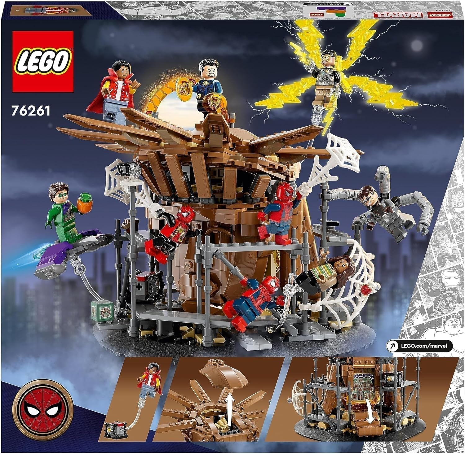 LEGO 76261 Marvel Spider-Mans großer Showdown, Spider-Man: No Way Home, Set mit 3 Minifiguren Peter Parker plus Green Goblin, Electro, Sandman, Ned, Doctor Strange und MJ, Sammelmodellbausätze Besuchen Sie den LEGO-Store