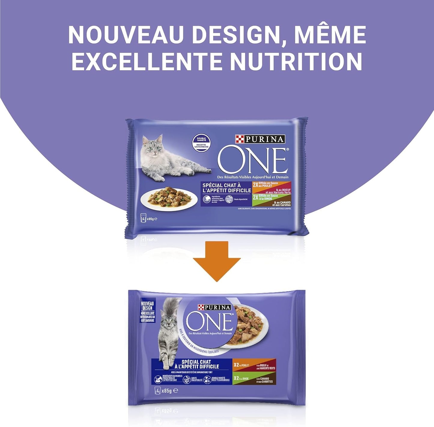 Purina One - Spezialfutter in Sauce Rind/Huhn/Ente und Turkeyhn für Katzen mit Appetit, 340 g