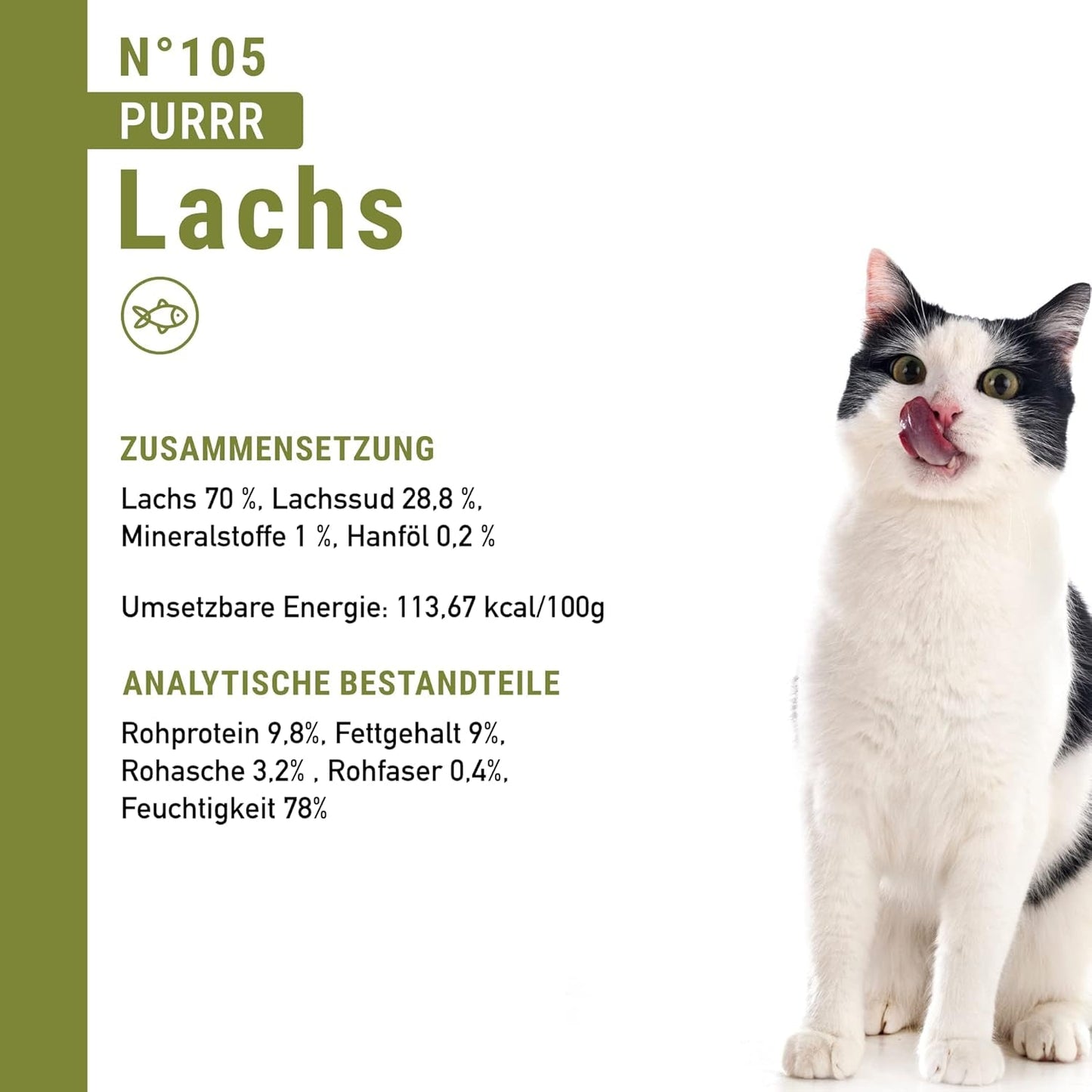 Nassfutter für Katzen Catz Finefood Purrrr mit Monoprotein und Lachs Nr. 105, für Katzen mit empfindlicher Verdauung, 16 x 80 g