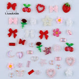 100 Stück 3D Nail Charms Rosa Rot Kirsche Erdbeere Blume Nagel Charms Kamelie Rose Schmetterling Nail Art Charms Flatback Herz Schleife Charms Nägel Zubehör Mond Stern Nagelschmuck Nageldesign Anhänger