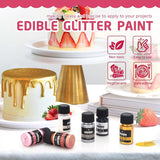 Essbarer flüssiger Glitzer – 6 Farben metallischer Glitzer, Lebensmittelfarbe zum Dekorieren von Kuchen, Backen, Muffins – essbares flüssiges Glitzer-Metallic-Pulver für selbstgemachte Kekse, Fondant, Kuchen