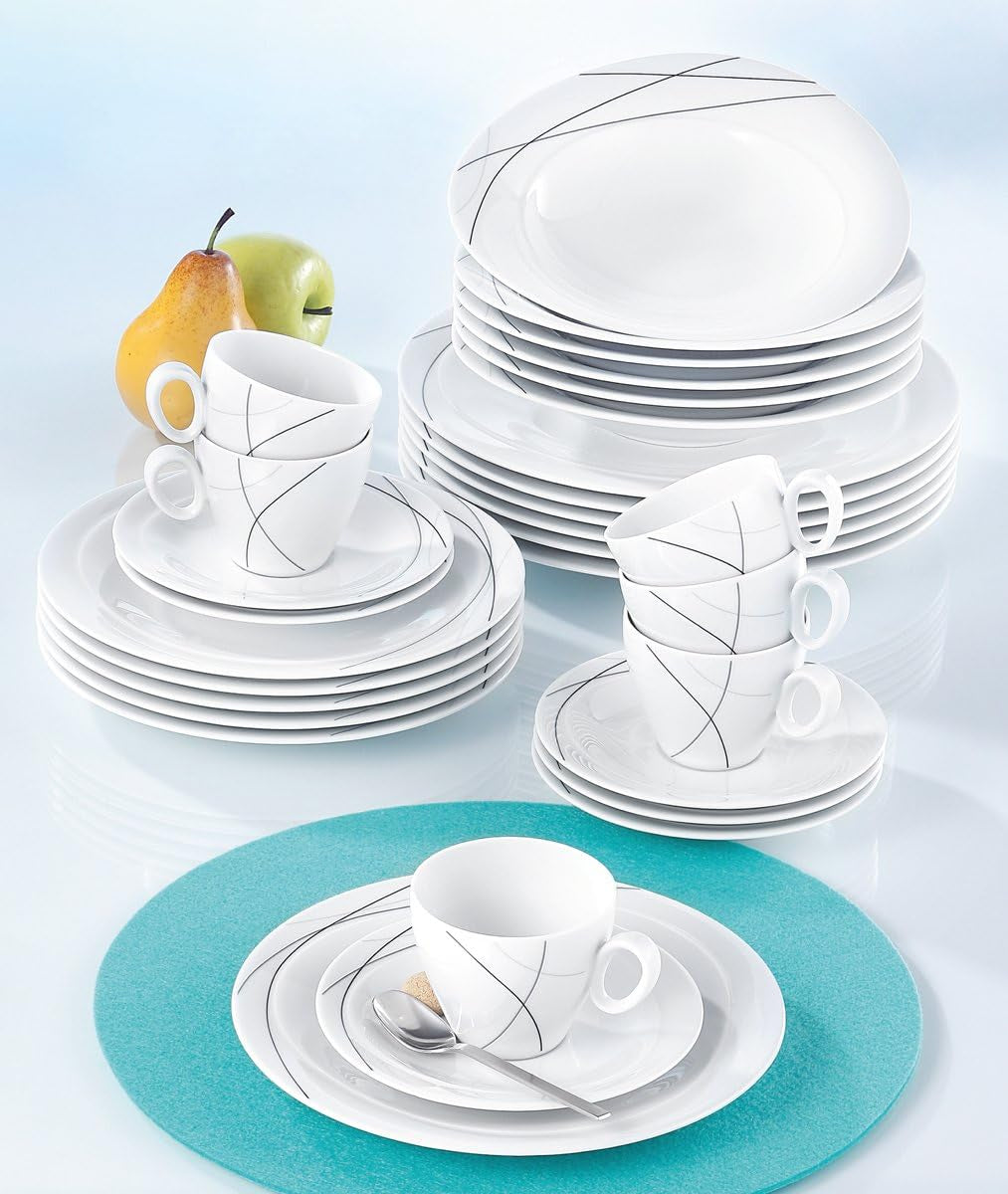 Seltmann Weiden 001.706904 Trio Highline Kombi-Geschirr-Set, 30-teilig, 36,5 x 31,2 x 36,9 cm, weiß