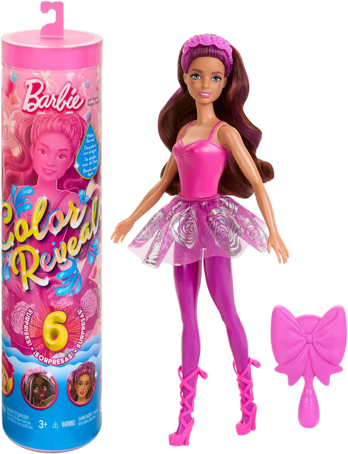 Barbie Color Reveal Puppe und Zubehör, Ballerina-Serie, 6 Überraschungen zum Auspacken, einschließlich Farbwechsel, inspiriert vom Hauptballetttrend (Stile können variieren), HRK17 Naty Shop Dolls Standardtitel