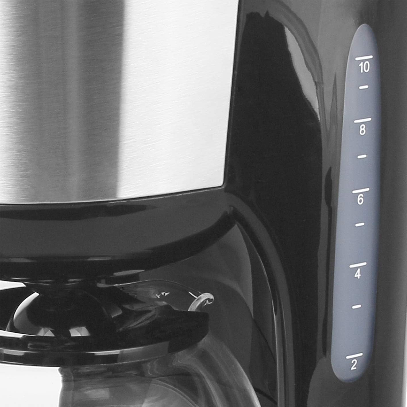 Emerio CME-122933, Filterkaffeemaschine, 1,25 l für bis zu 10 Tassen frischen Kaffee, permanent herausnehmbarer Filter, Anti-Tropf-Funktion, Glaskaraffe, automatische Abschaltung, 1000 Watt, schwarz/silber