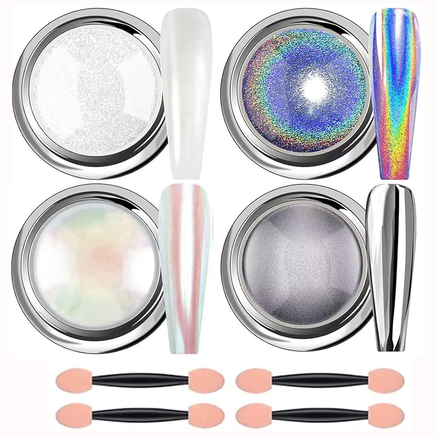 Chrom-Nagelpulver Aurora Ice Shimmer Chrom-Pigmentpulver 4 Stück Chrompulver Nägel Nail Art Nageldesign