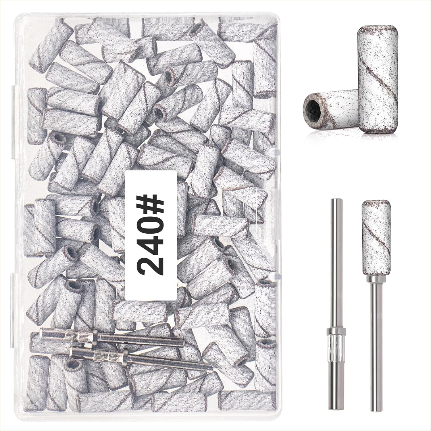 BLESWIN 100 Stück kleine Schleifbänder für Nagelbohrer, feine Körnung 240 mit 2 Stück 3-mm-Bohrern, Mini-Schleifbänder zum Polieren natürlicher Nägel und Reinigen der Nagelhaut zur Vorbereitung, Pink