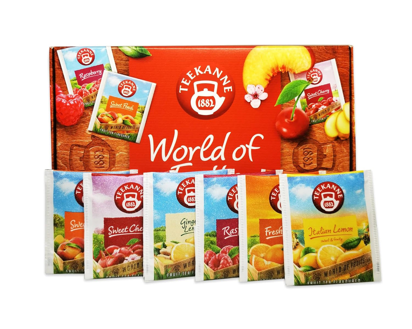 Teekanne World of Fruits (NEUE EDITION) - Box mit Auswahl an Früchtetees - 6 Geschmacksrichtungen * 5 Teebeutel