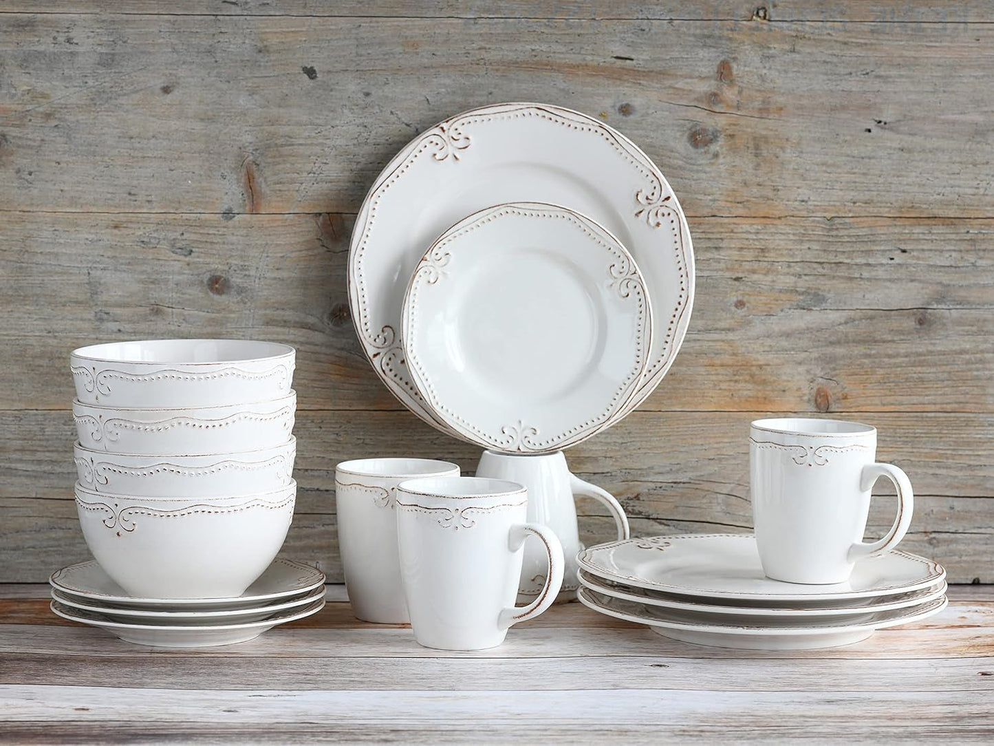 CreaTable, 23601, Serie Romantic Vintage, 16-teiliges Tafelservice für 4 Personen, Kombiservice aus Porzellan, spülmaschinen- und mikrowellengeeignet, hochwertige Herstellung