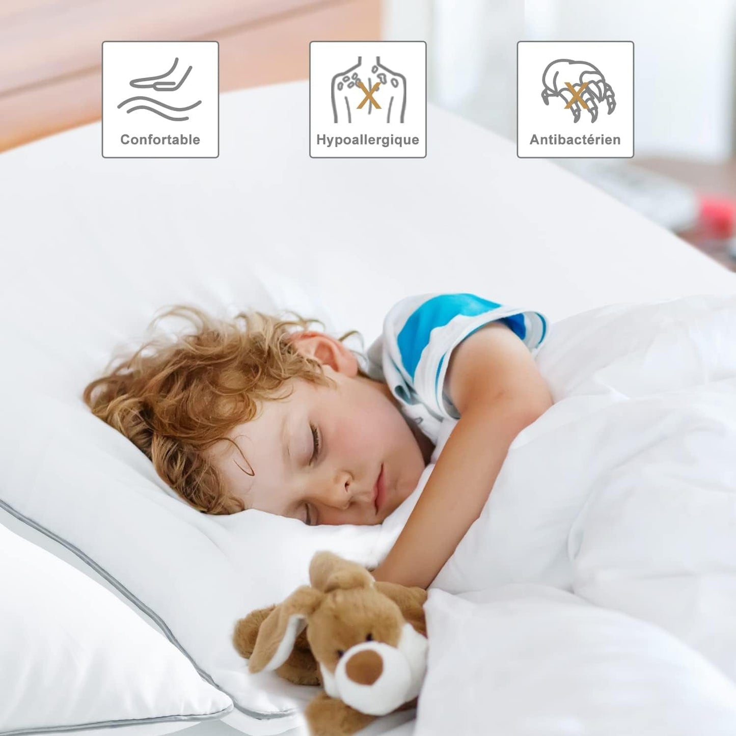 Bedstory-Kissen, 50 x 70 cm, 2 Stück, bissfest, schweißatmend, hypoallergen, Füllung: 100 % Polyesterfaser, ultra-bequem und weicher Komfort und hervorragende Unterstützung. Naty Shop Standard-Kissen