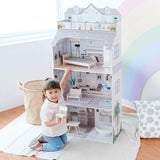 Teamson Kids Olivia's Little World Riesenpuppenhaus mit Möbeln und Zubehör, Puppenhaus aus Holz, 3-stöckiges Spielset für 30-cm-Puppen, ab 3 Jahren