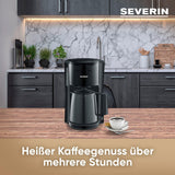 SEVERIN Filterkaffeemaschine mit Thermokaraffe, Kaffeemaschine für bis zu 8 Tassen, attraktiver Filterkaffeebereiter mit isolierter Karaffe, Schwarz, 1 Liter, KA 9306